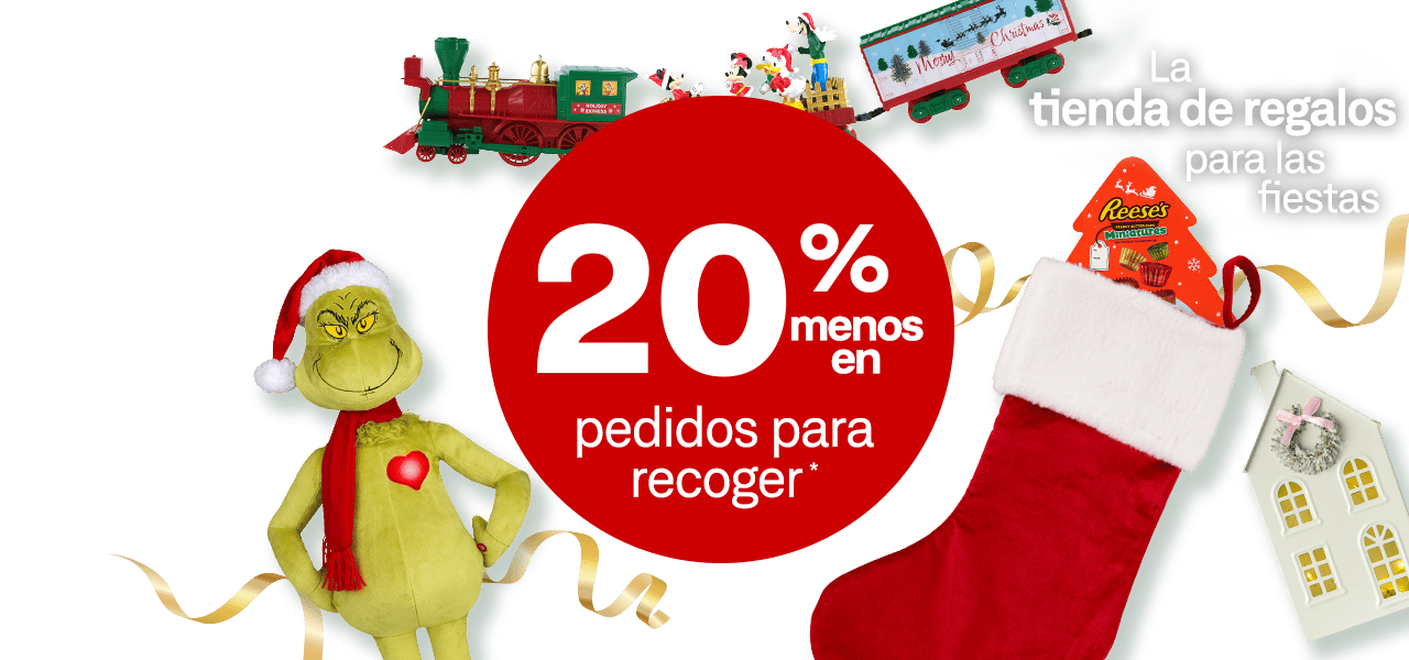 Veinte por ciento menos en pedidos con recogida, la Barbie navideña, peluche de Grinch, juego de tren de Disney, calcetín con dulces Reese's, la tienda de regalos para las fiestas