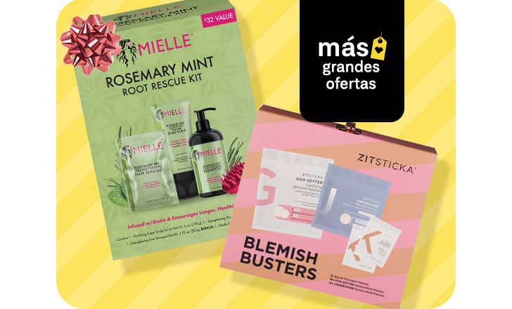 Paquetes de kit de Mielle Rosemary Mint Root Rescue y set de regalo Zitsticka Blemish Busters.