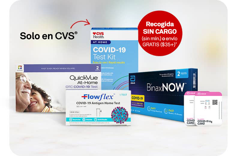 Recogida (sin mínimo) o envío (más de $35) gratis, kit de prueba de COVID-19 CVS Health, solo en CVS, kits de prueba de COVID-19 para hacerse en casa Flowflex y BinaxNOW