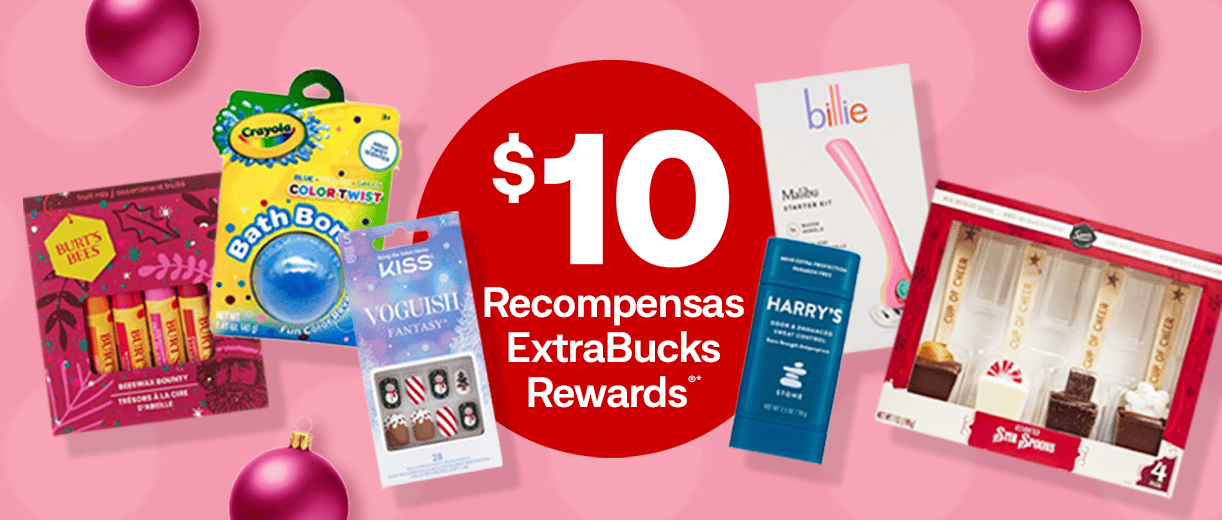 $10 en recompensas ExtraBucks Rewards, paquetes de set de regalo de bálsamo labial Burt's Bees, bomba de baño Crayola, uñas a presión Kiss, desodorante Harry's, rasuradora Billie y set de regalo Stir Spoons